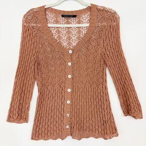 Peruvian Connection Pima Cotton Cardigan Knit Sweater Mother of Pearl Buttons Sm